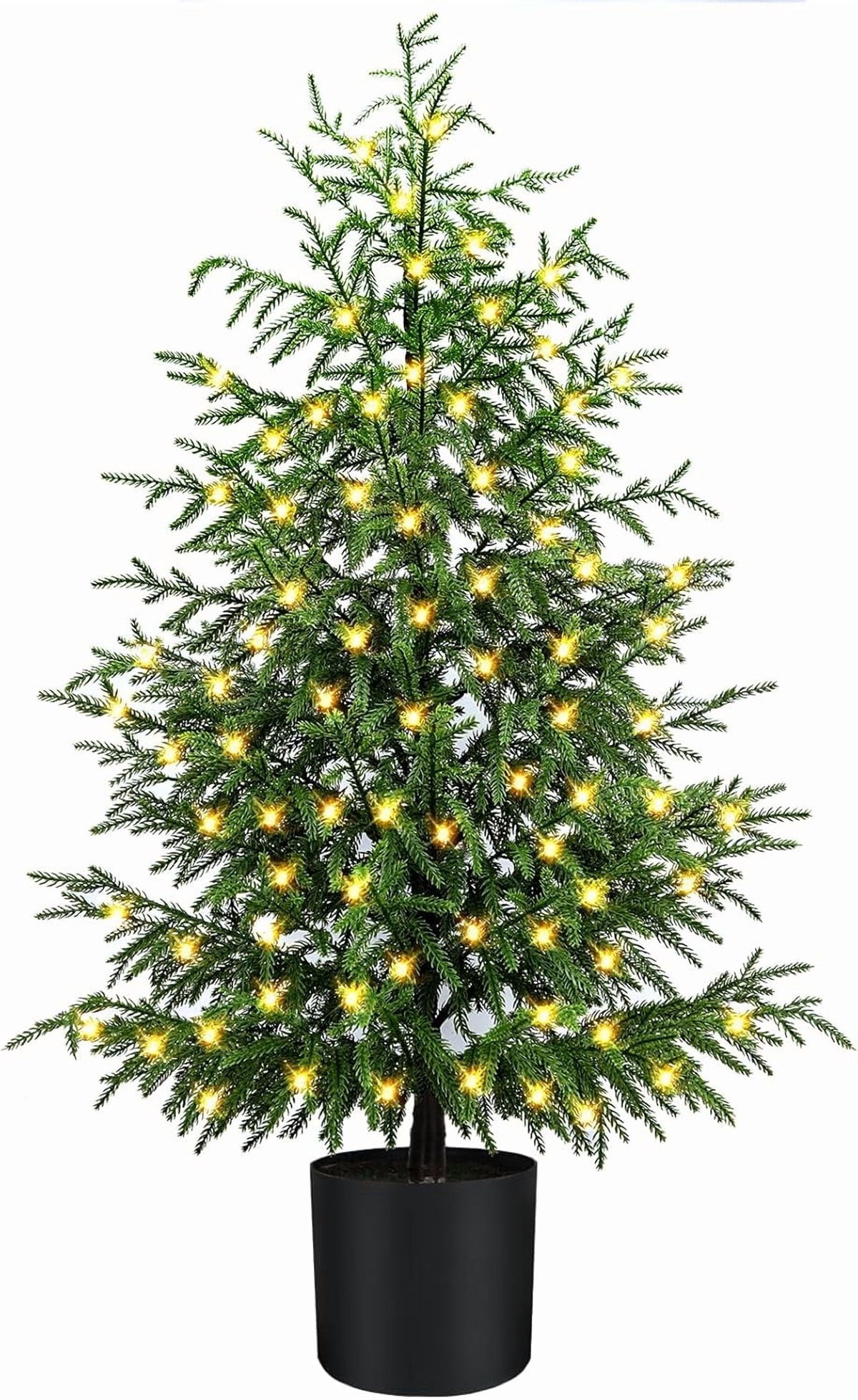2 Set 4FT Lifelike Touch Artificial Cedar Topiary Trees for Front Porch | Fake Christmas Trees, Faux Potted Plants, UV Resistant Fake Greenery, for Front Door Garden Outdoor Farmhouse Home Decoration