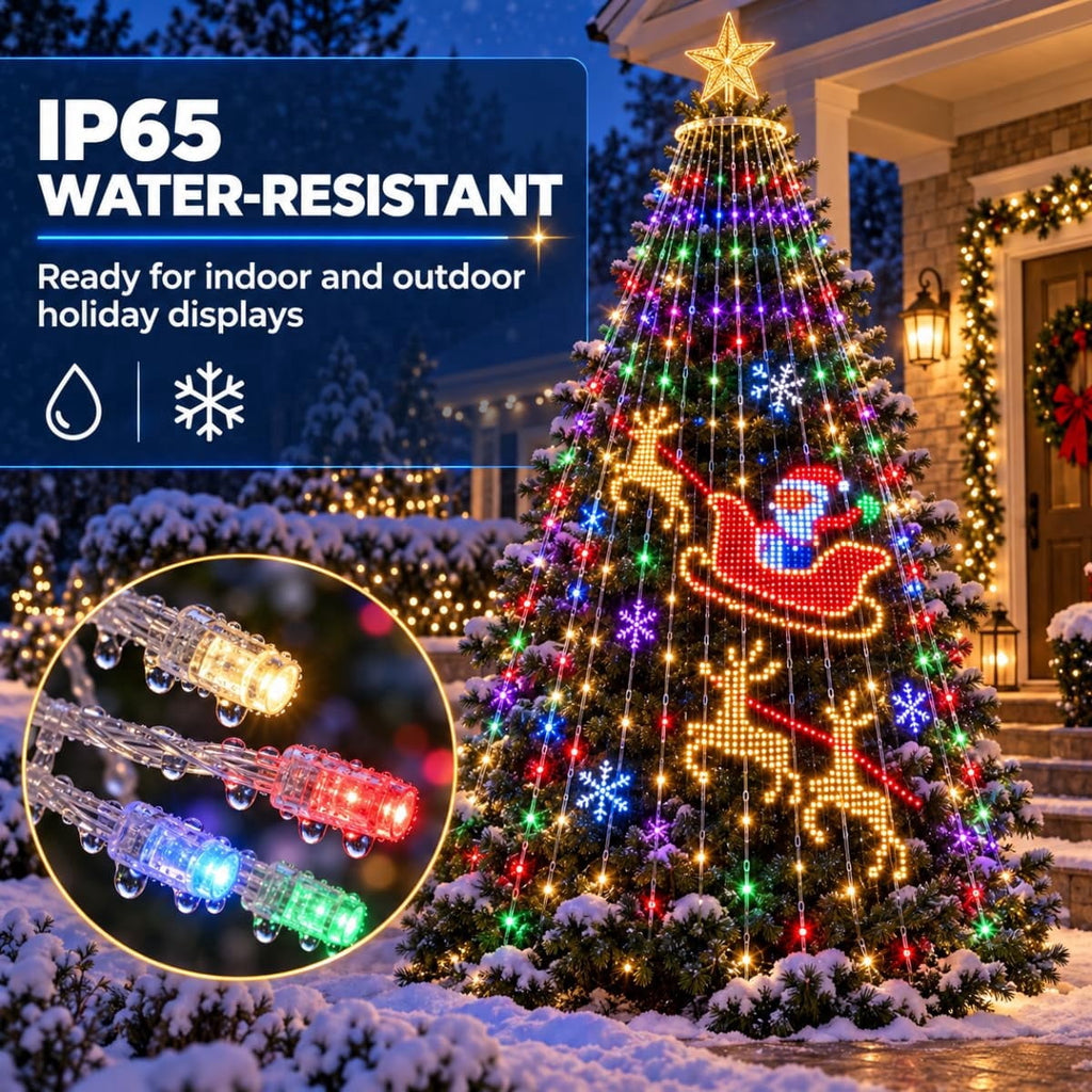 Smart Animated Christmas Tree Lights, App-Controlled DIY Animations, Animated Christmas tree lights create colorful DIY patterns, text, and effects from your phone for trees, windows, and walls