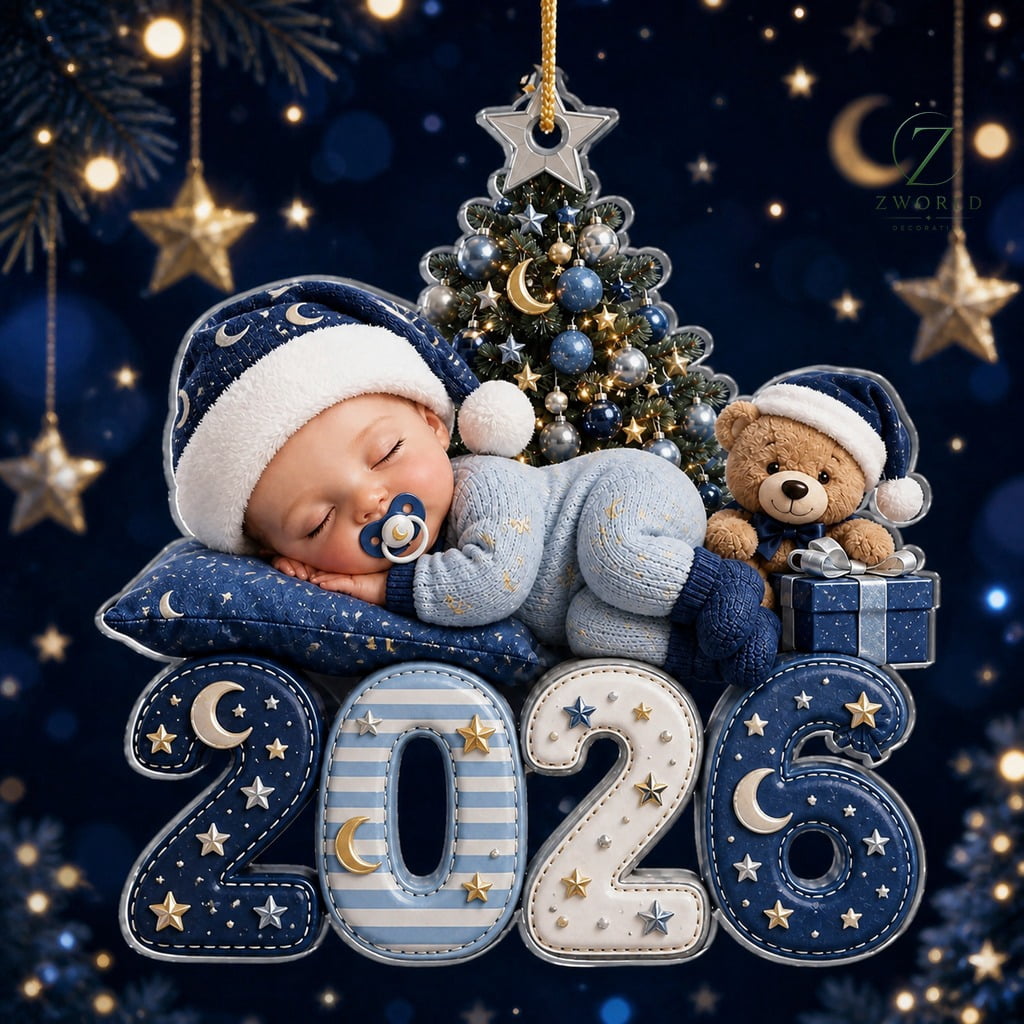 Acrylic Ornament First Christmas 2026 Moon and Stars Keepsake