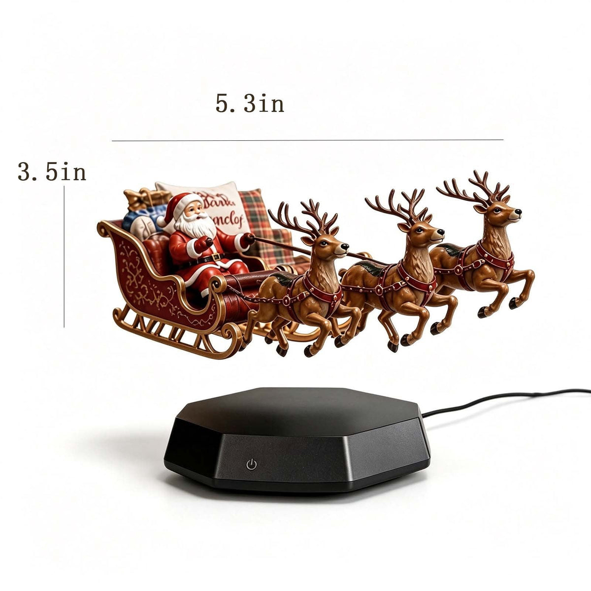 Floating Santa Sleigh, Magnetic Levitation Santa's Flying Sleigh Ornament, Santa's Flying Sleigh, Christmas Display with Built‑In Warm LED Lighting for Home, Office, Shelf & Holiday Party