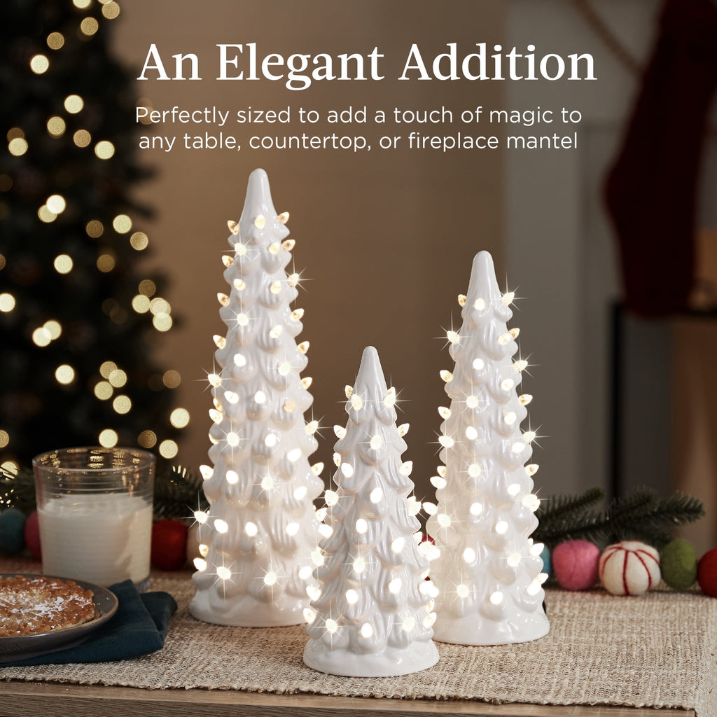Best Choice Products Set of 3 Pre-Lit Hand-Painted Ceramic Tabletop Christmas Trees w/ Pink Bulbs - Pink