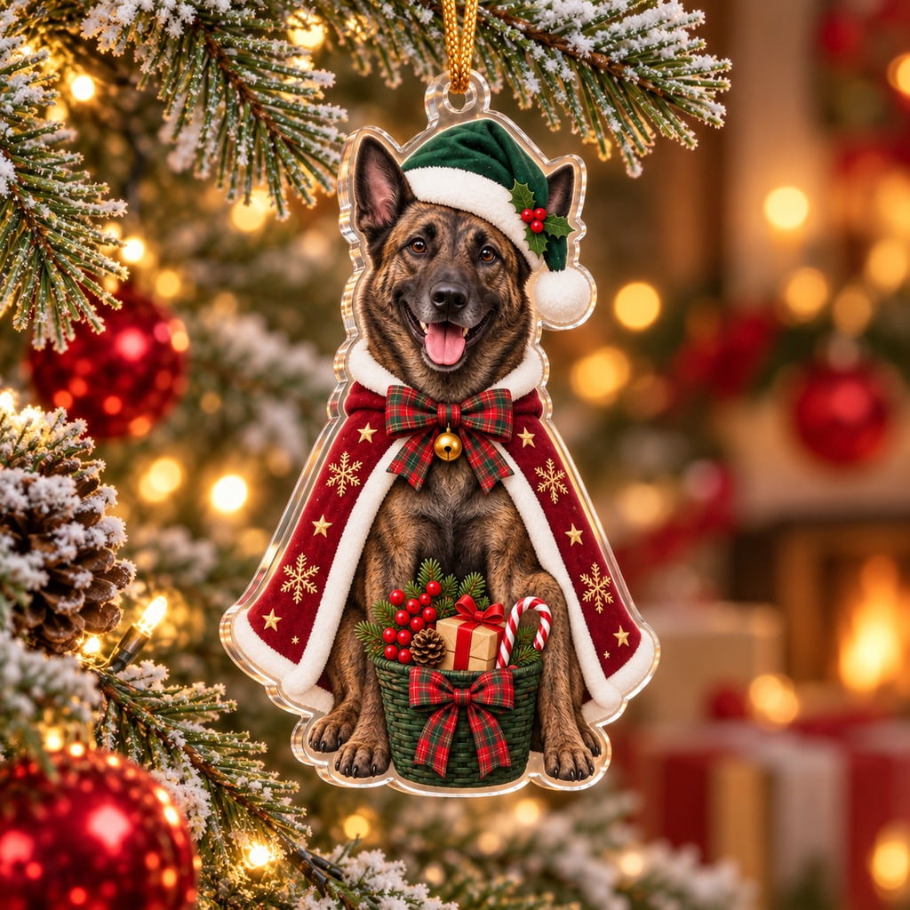 Acrylic Ornament Dutch Shepherd Santa Tree Hanging for Christmas Dog Lovers