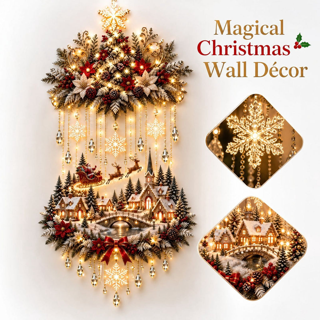5Pcs Christmas Stair Banister Decoration Lighted Santa Snow Scene Garland for Stair Railing Indoor Holiday Home Ornament