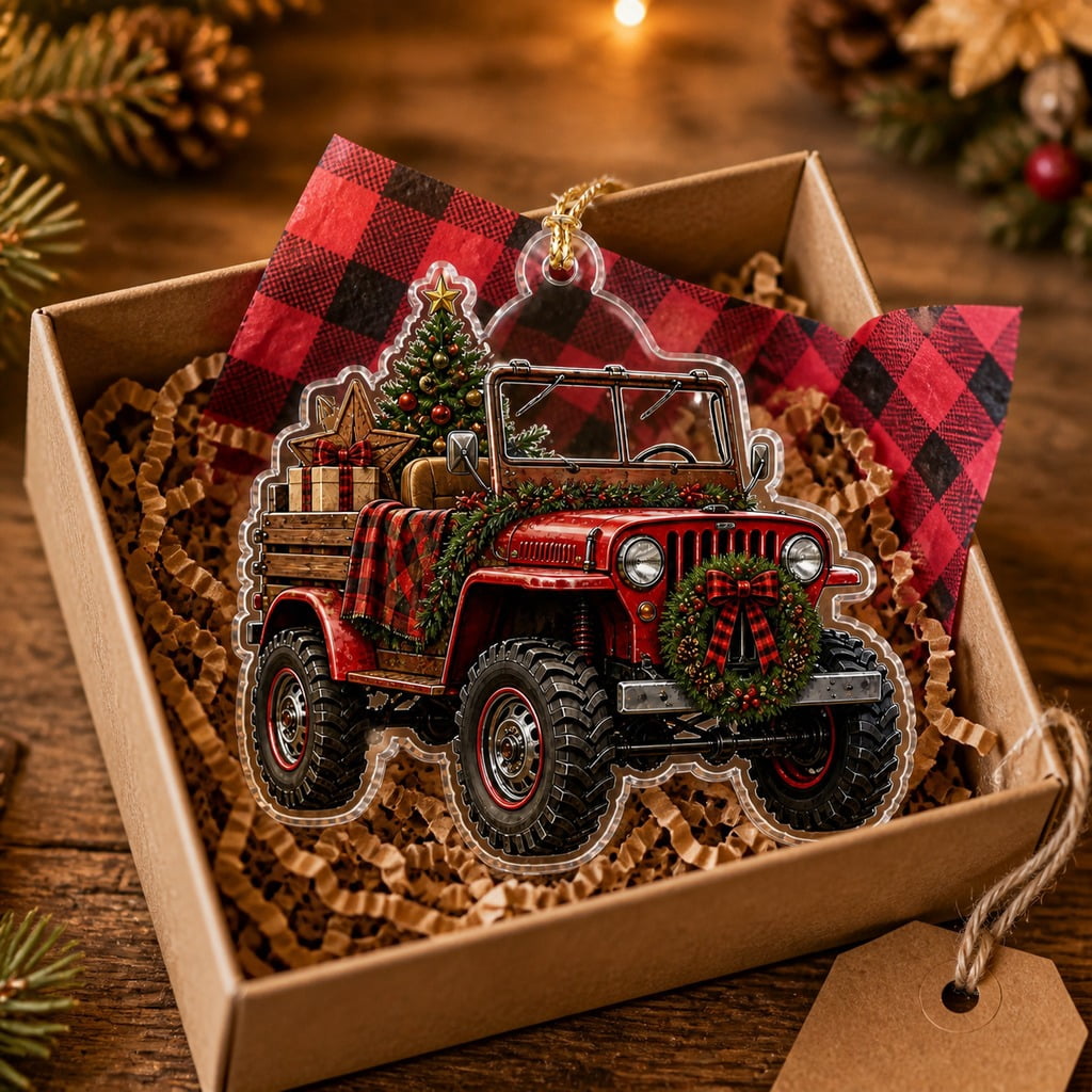 Christmas Ornament Country Farm Jeep Acrylic Tree Hanging for Rustic Holiday Decor