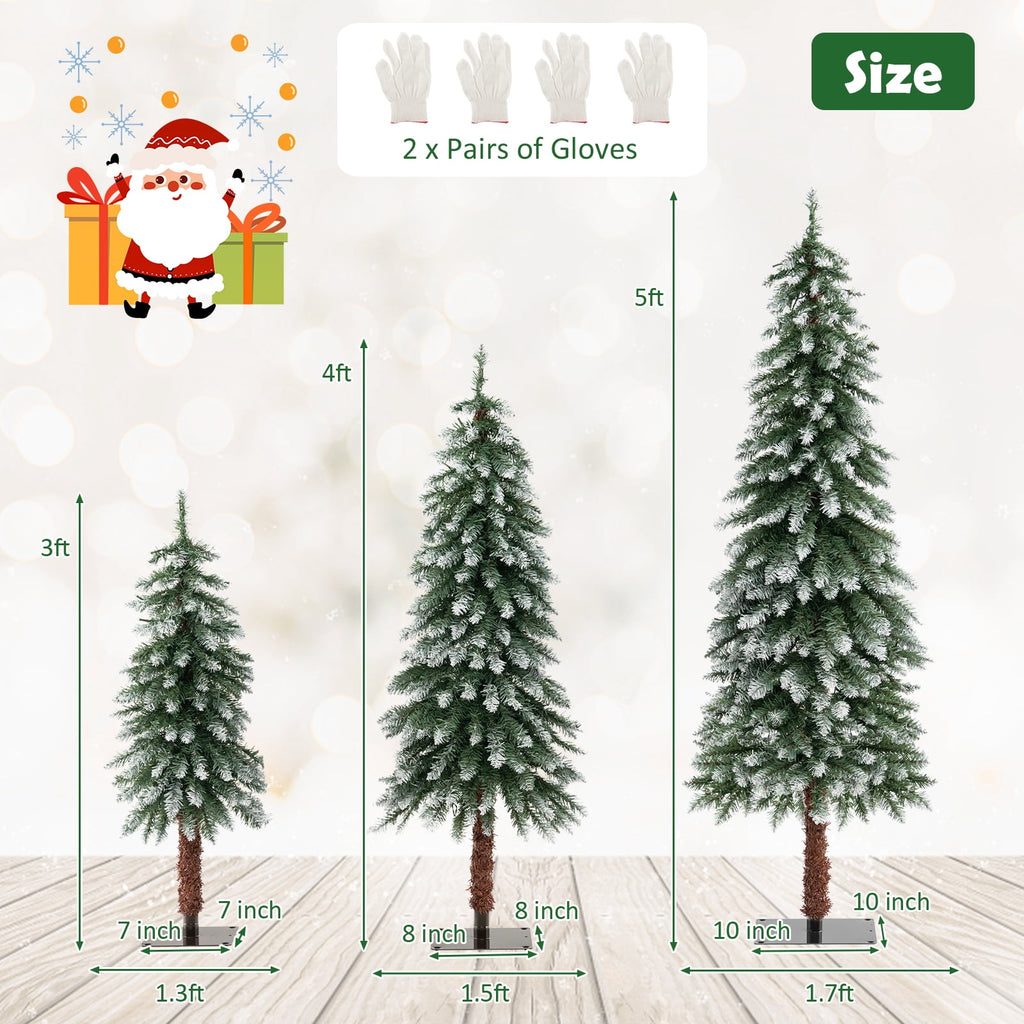 Costway Pre-Lit Christmas Tree Set of 3 Slim Artificial Lighted Xmas Decoration 3/4/5 FT