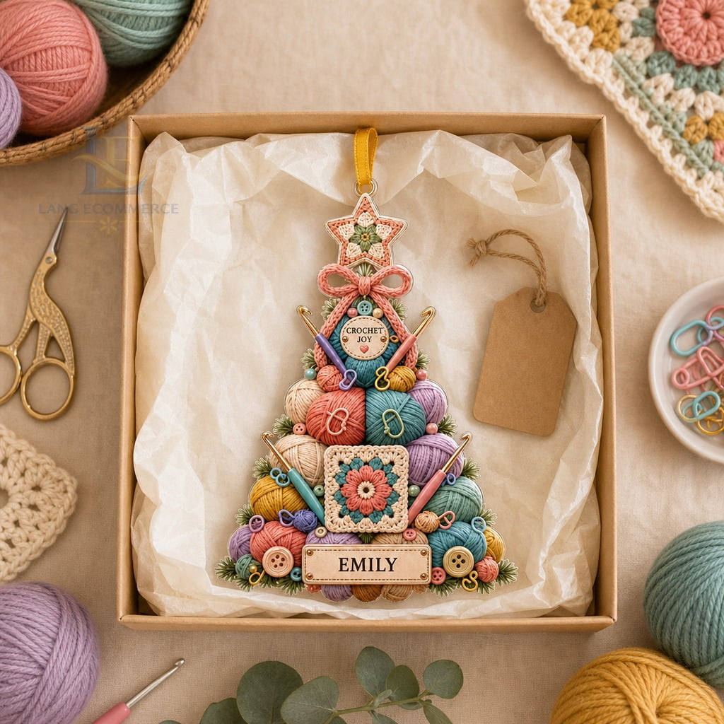 Christmas Ornament Acrylic Personalized Crochet Tree Hanging Ornament for Crocheters
