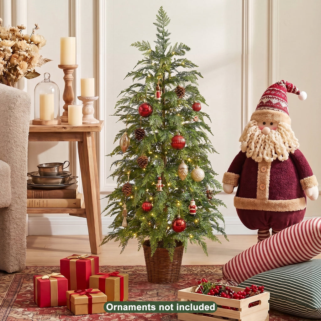 DR.Planzen 6' Pre-Lit Green Cypress Artificial Christmas Tree with 350 Warm White Twinkle LED Lights, Full-Bodied Xmas Tree with Metal Stand, Indoor Holiday Decoration