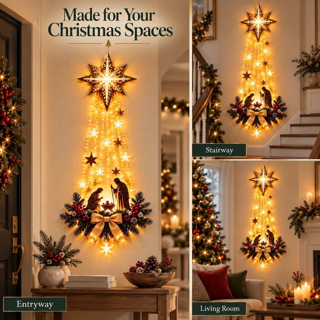 Lighted Angel Wall Decor, Bethlehem Star Christmas LED Hanging Decor