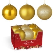 12PK 6" Shatterproof Christmas Ball Ornaments, Solid Gold Glitter & Matte Finishes, Festive Xmas Tree Decorations for Holiday Home Party