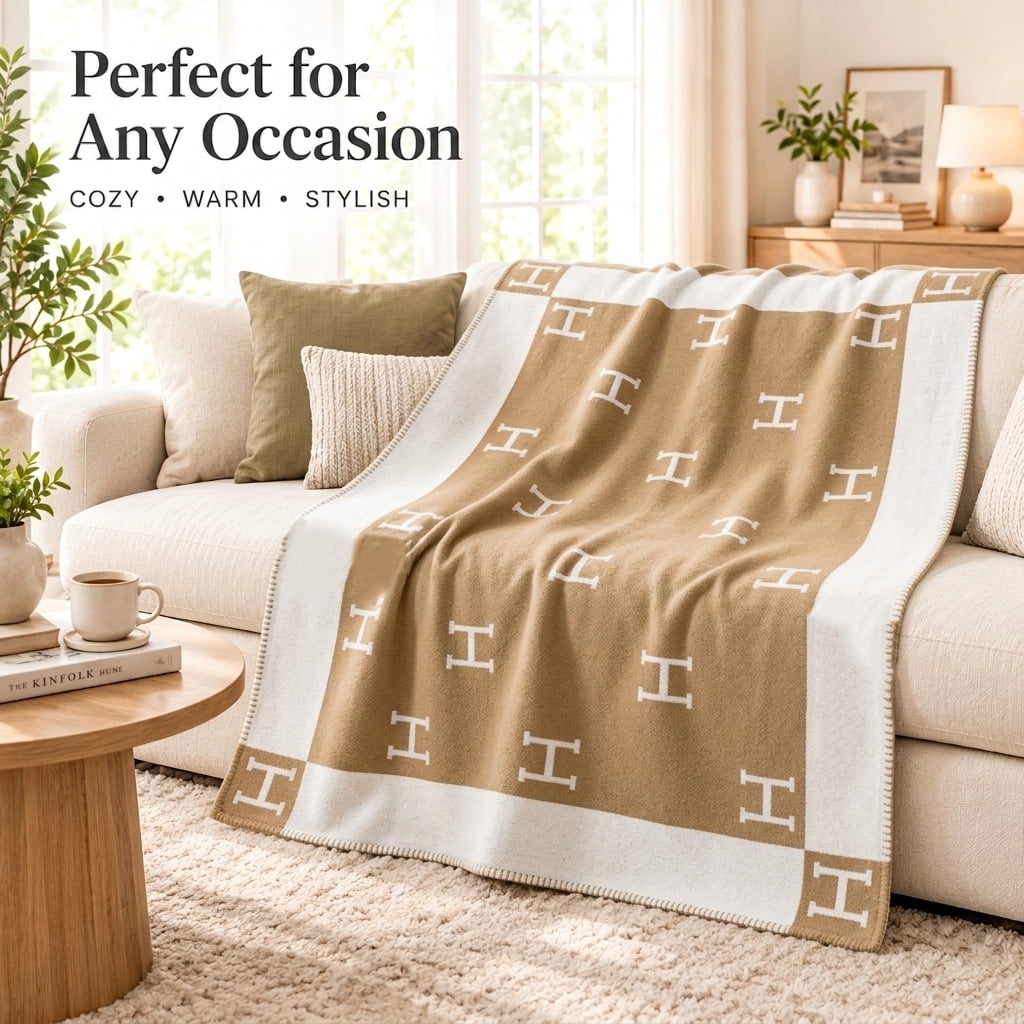 H Blanket Throw Blanket, Wool Blend Ultra Soft Warm Decorative Knit Black Blanket for Couch, Bed & Travel Christmas Thanksgiving Gift for Woman, 53" x 69"