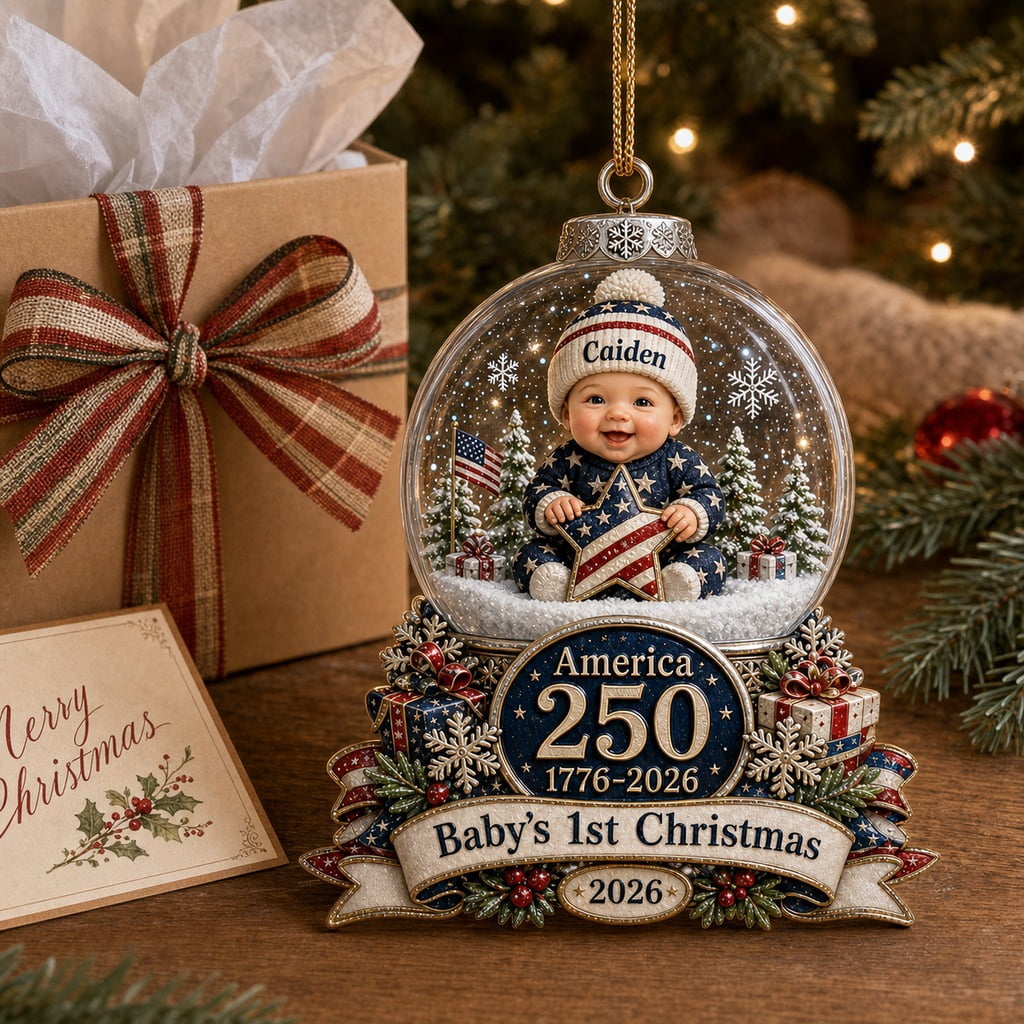 Personalized Ornament Patriotic Baby First Christmas 2026