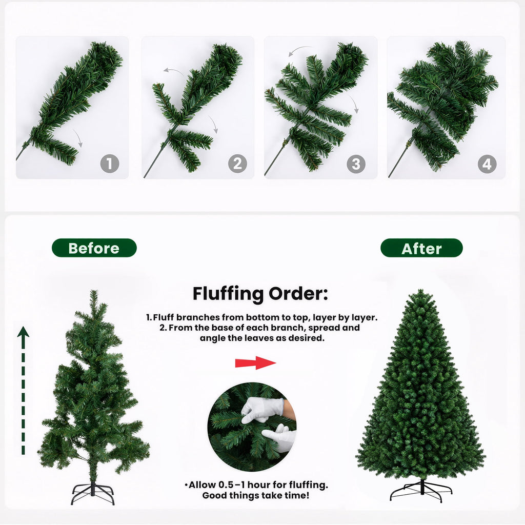 AUOSHI 7.5 FT Prelit Christmas Tree, 1600-Tip Artificial Christmas Tree with Lights, Xmas Tree with 380 LED, 11 Modes, 4 Brightness Levels, 3 Timers, Remote Control, Iron Stand, 24 Ornaments,1 Topper