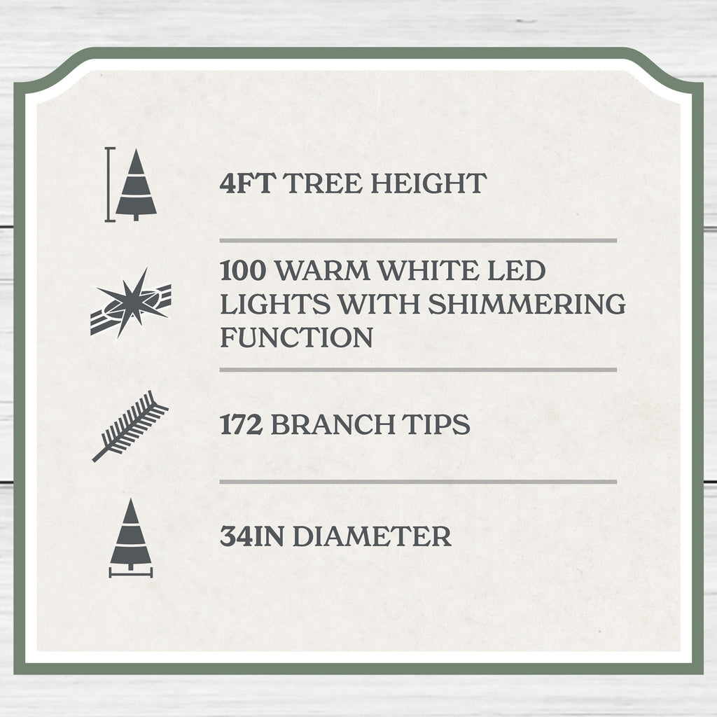 My Texas House 4' Pre-Lit Cypress Green Artificial Christmas Tree with 100 Warm White Twinkle LED Lights in Woven Basket