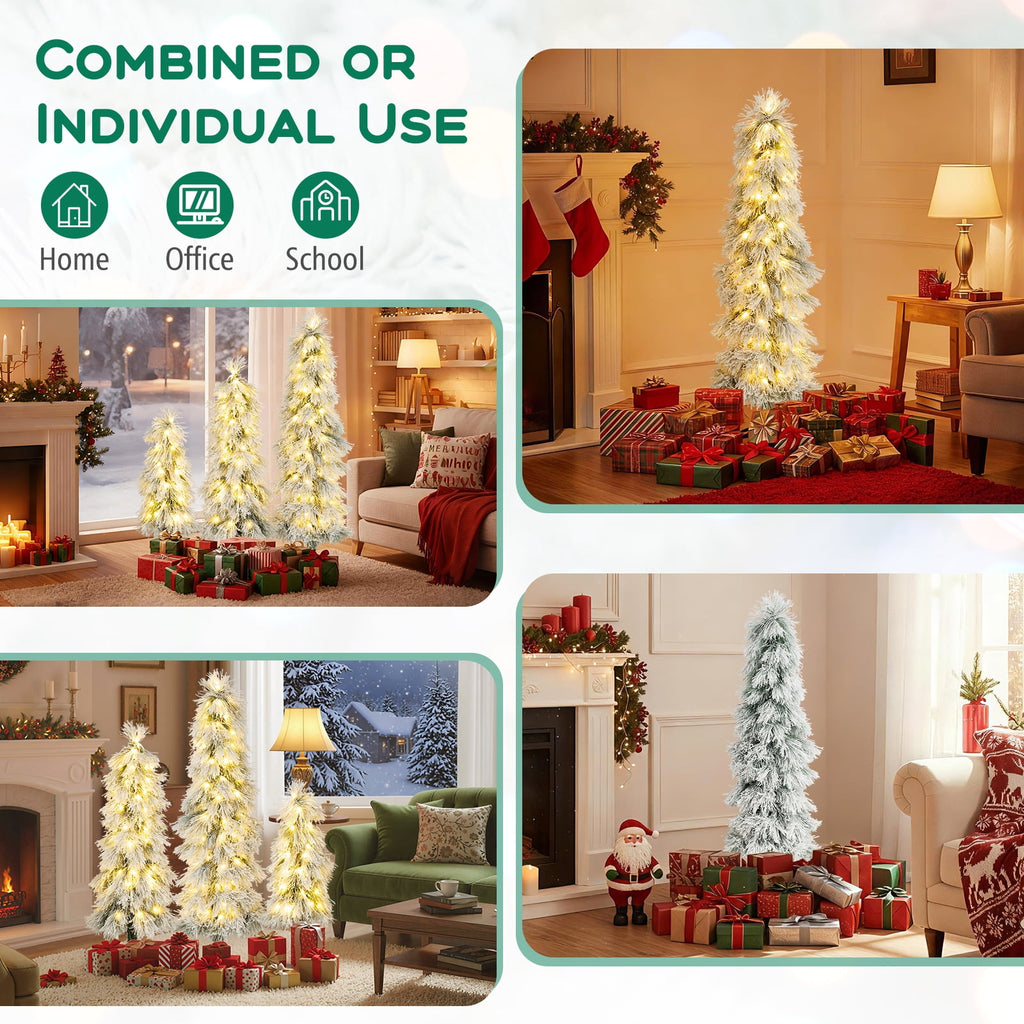 Costway 3' 4' 5' Artificial Christmas Tree Set with 30 + 50 + 70 LED Lights Holiday Decoration Tree
