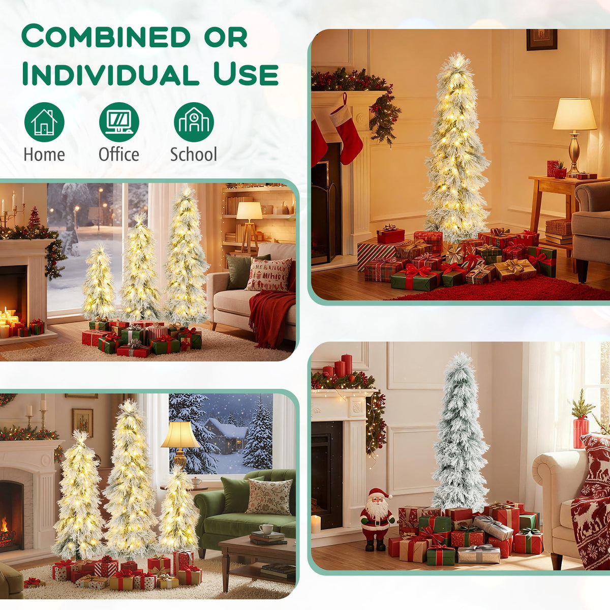 Costway 3' 4' 5' Artificial Christmas Tree Set with 30 + 50 + 70 LED Lights Holiday Decoration Tree