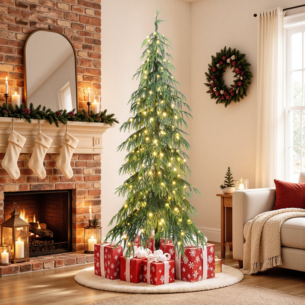 Haven Crest 7.5FT Flocked Cedar Christmas Tree 250 LEDs 2160 PE Tips Decor