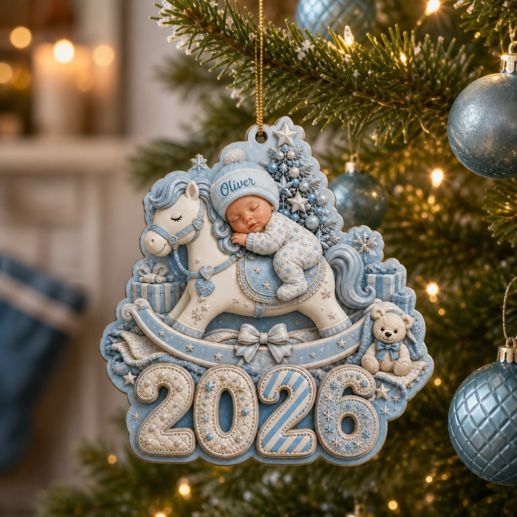 Wooden Ornament Rocking Horse First Christmas Tree Hanging Keepsake for New Family