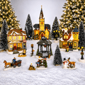 20-Piece Lighted Christmas Village Set with LED Lights Battery Operated Miniature Holiday Town Display Hand-Painted Christmas Houses, Figurines & Trees Gift-Ready Packaging