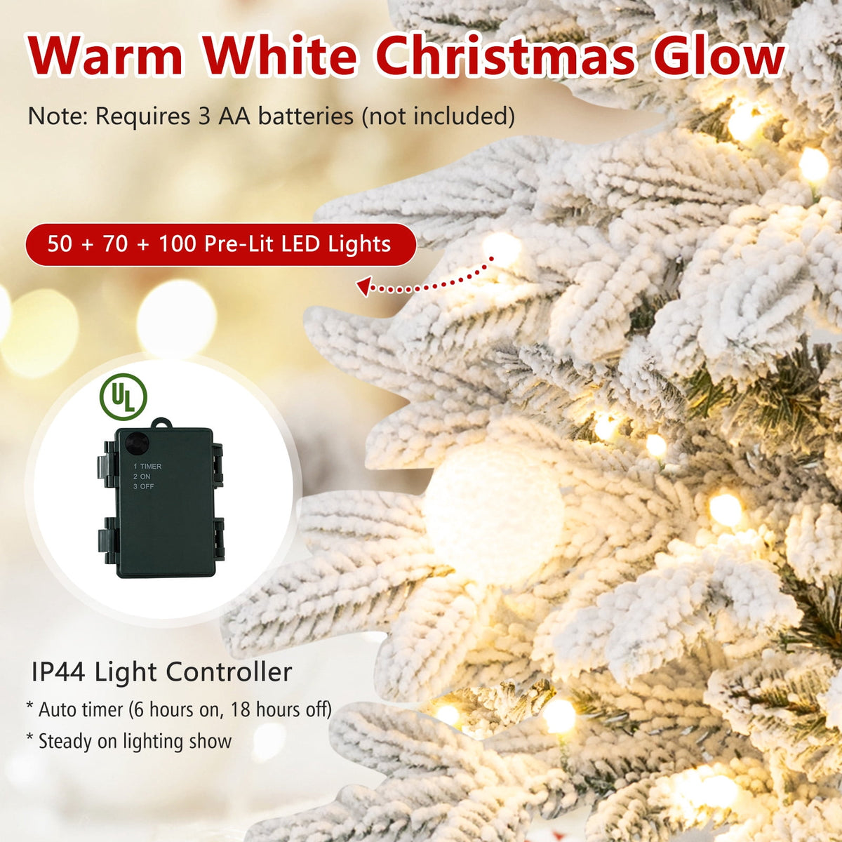 Costway Pre-Lit Christmas Tree Set of 3 Slim Artificial Lighted Xmas Decoration 3/4/5 FT