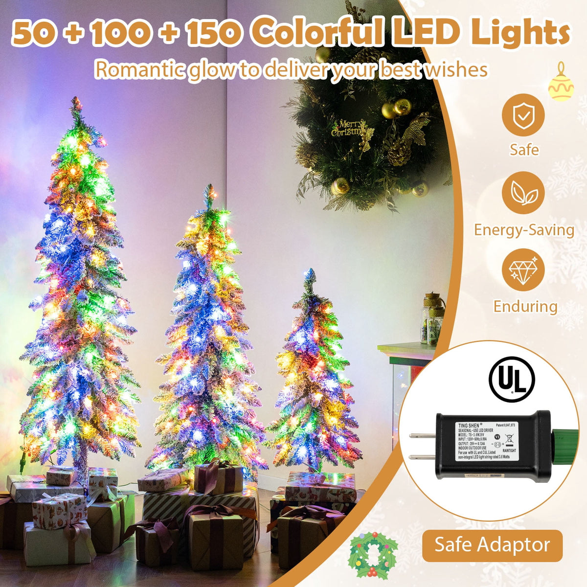 Costway 3' 4' 5' Artificial Christmas Tree Set with 30 + 50 + 70 LED Lights Holiday Decoration Tree