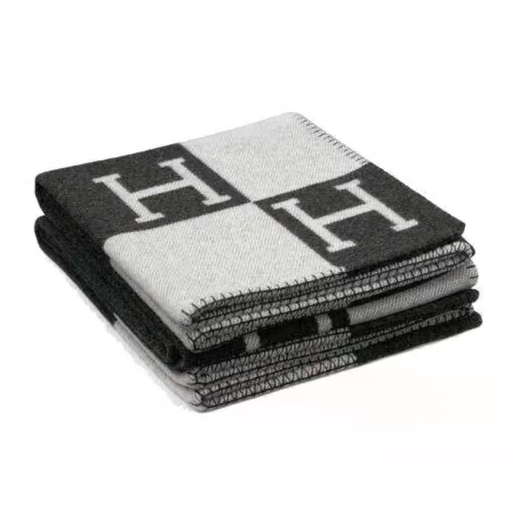 H Blanket Throw Blanket, Wool Blend Ultra Soft Warm Decorative Knit Black Blanket for Couch, Bed & Travel Christmas Thanksgiving Gift for Woman, 53" x 69"