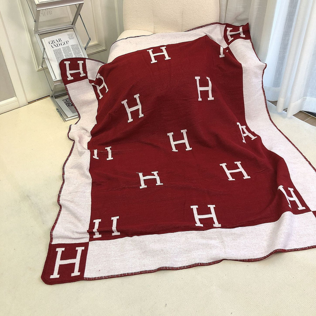 H Blanket Throw Blanket, Wool Blend Ultra Soft Warm Decorative Knit Black Blanket for Couch, Bed & Travel Christmas Thanksgiving Gift for Woman, 53" x 69"