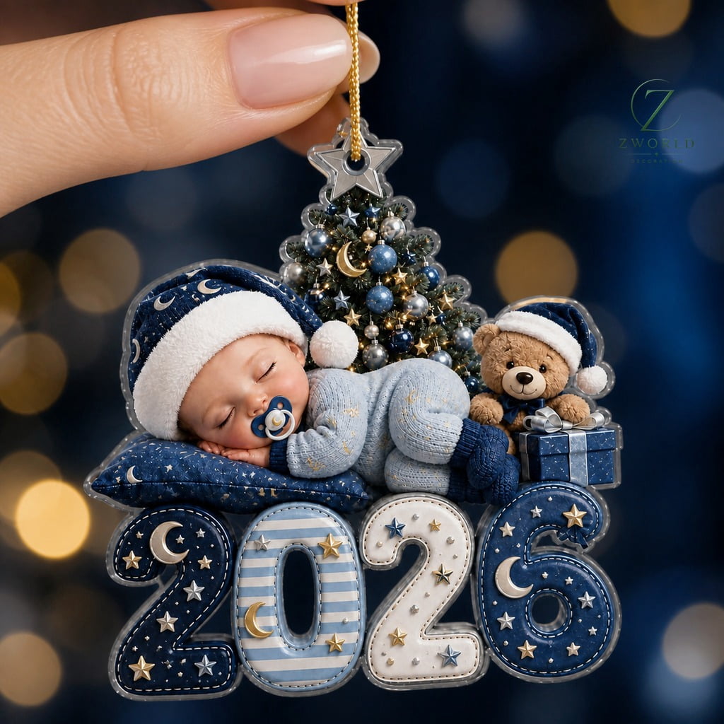 Acrylic Ornament First Christmas 2026 Moon and Stars Keepsake