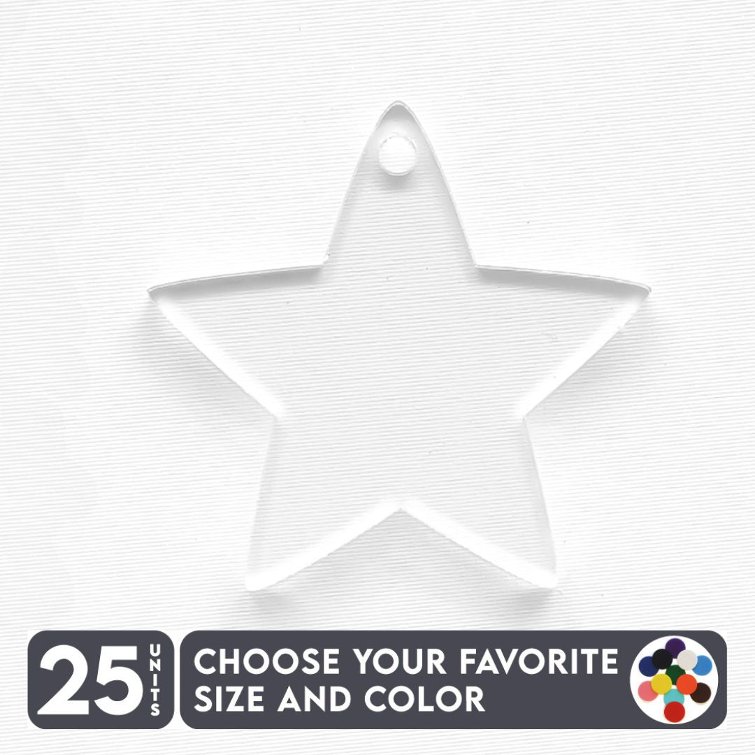 25 Units Acrylic Christmas Ornaments Star Soto 1/8" Thick - Clear or Solid Color - (Size 5") Made in USA