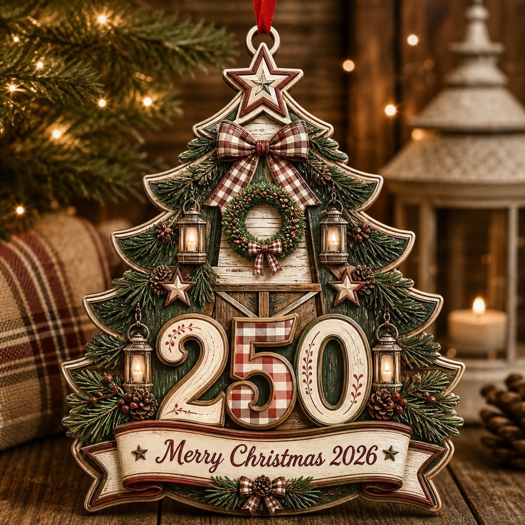 250th America Christmas Ornament Rustic Farmhouse 2026 Tree Hanging for Holiday Gifting
