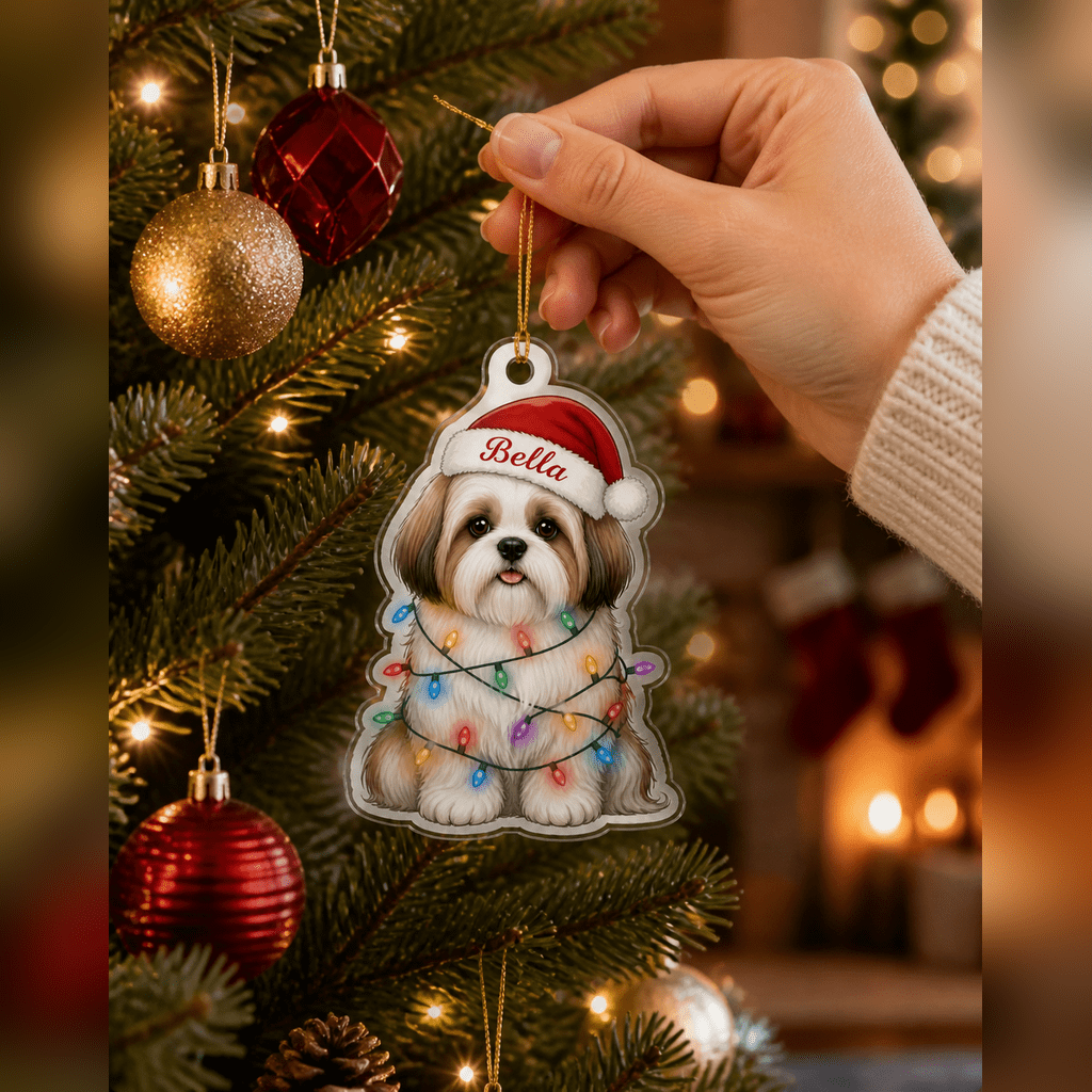 Christmas Ornament Shih Tzu Santa Dog Acrylic Tree Hanging for Dog Lovers