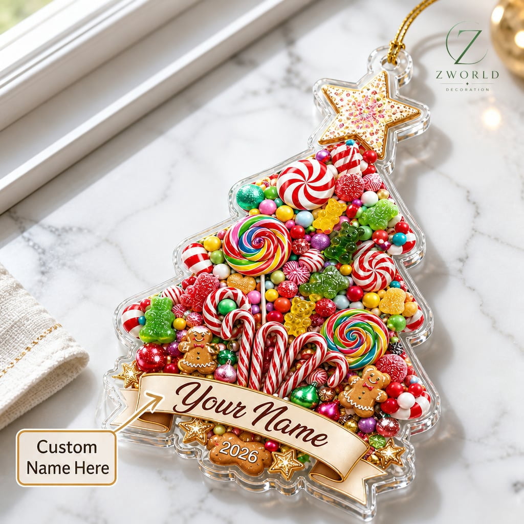 Christmas Tree Ornament Personalized Candy Acrylic Tree Hanging Holiday Gift