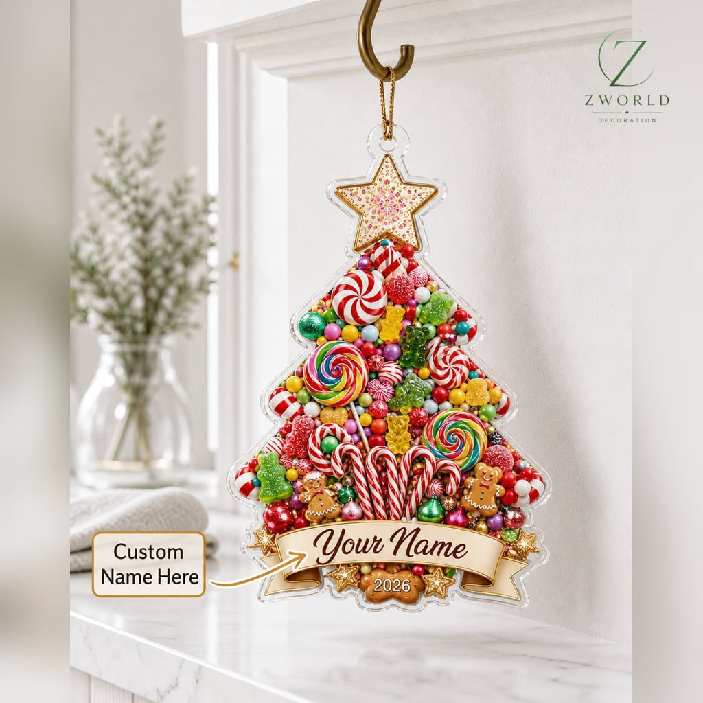 Christmas Tree Ornament Personalized Candy Acrylic Tree Hanging Holiday Gift