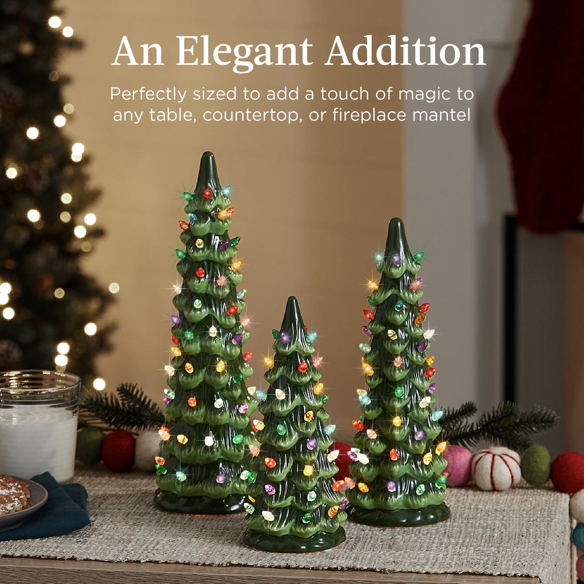 Best Choice Products Set of 3 Pre-Lit Hand-Painted Ceramic Tabletop Christmas Trees w/ Pink Bulbs - Pink