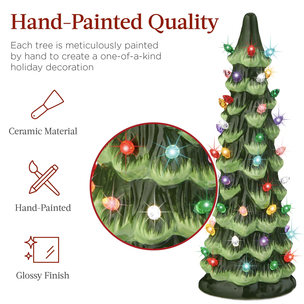 Best Choice Products Set of 3 Pre-Lit Hand-Painted Ceramic Tabletop Christmas Trees w/ Pink Bulbs - Pink