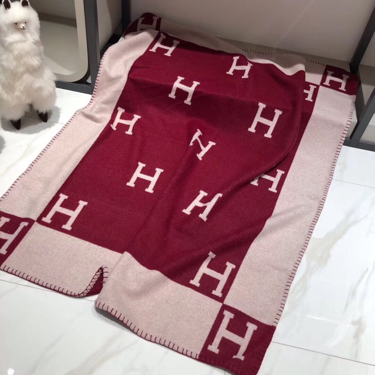 H Blanket Throw Blanket, Wool Blend Ultra Soft Warm Decorative Knit Black Blanket for Couch, Bed & Travel Christmas Thanksgiving Gift for Woman, 53" x 69"