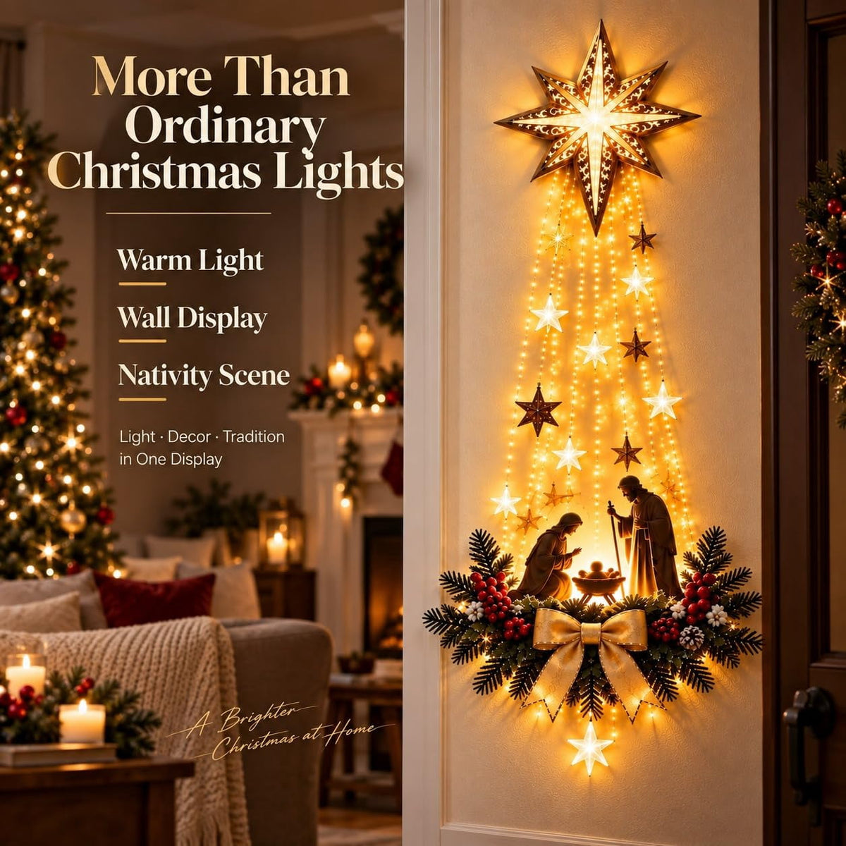 Lighted Angel Wall Decor, Bethlehem Star Christmas LED Hanging Decor
