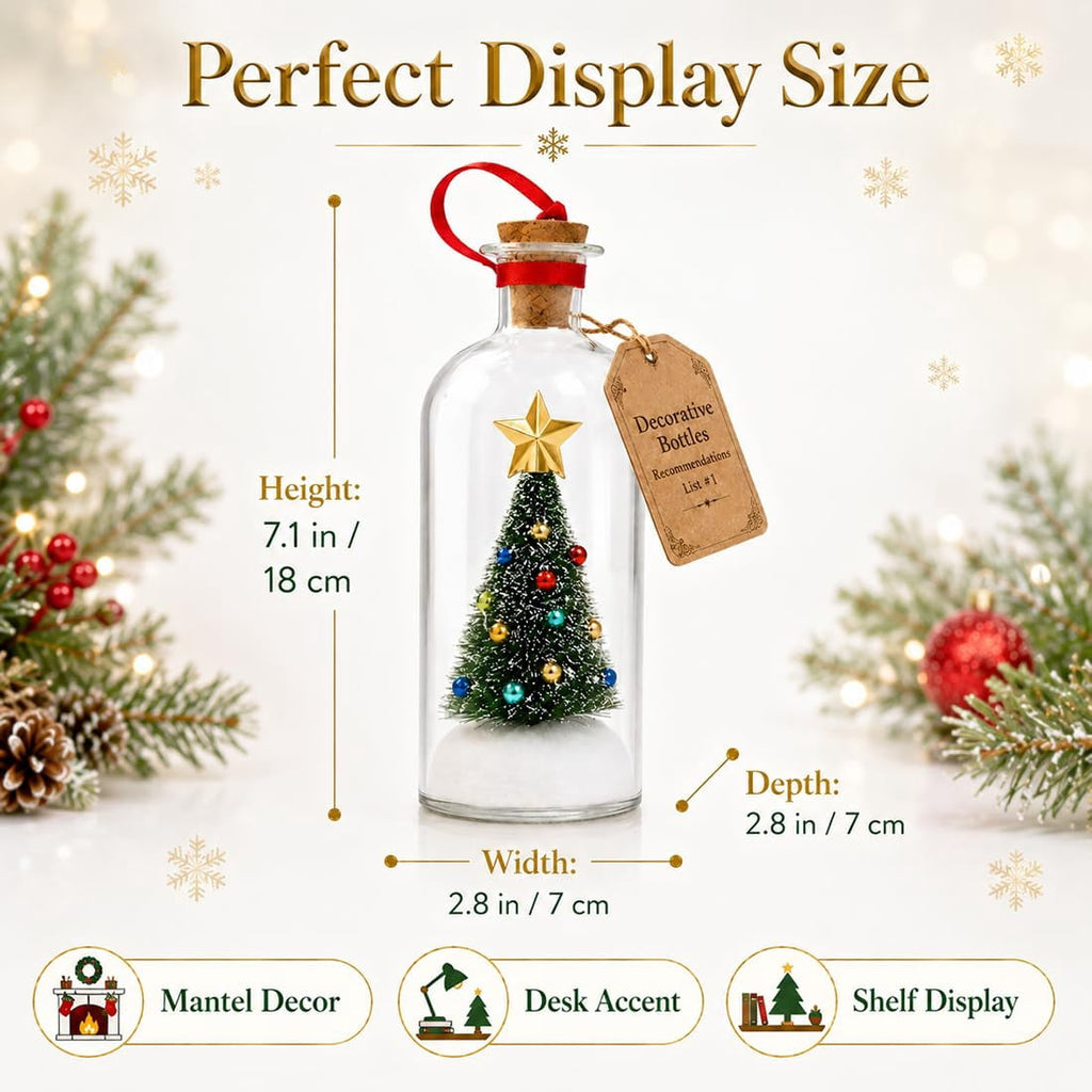 Recordable Christmas Tree in a Bottle Ornament, Record a Message 30-Second Voice Recording Keepsake, Glass Decoration with Snowy Mini Tree for Mantel
