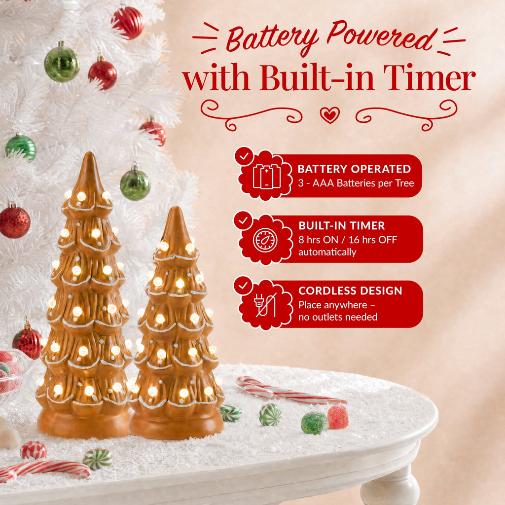 Best Choice Products Set of 3 Pre-Lit Hand-Painted Ceramic Tabletop Christmas Trees w/ Pink Bulbs - Pink