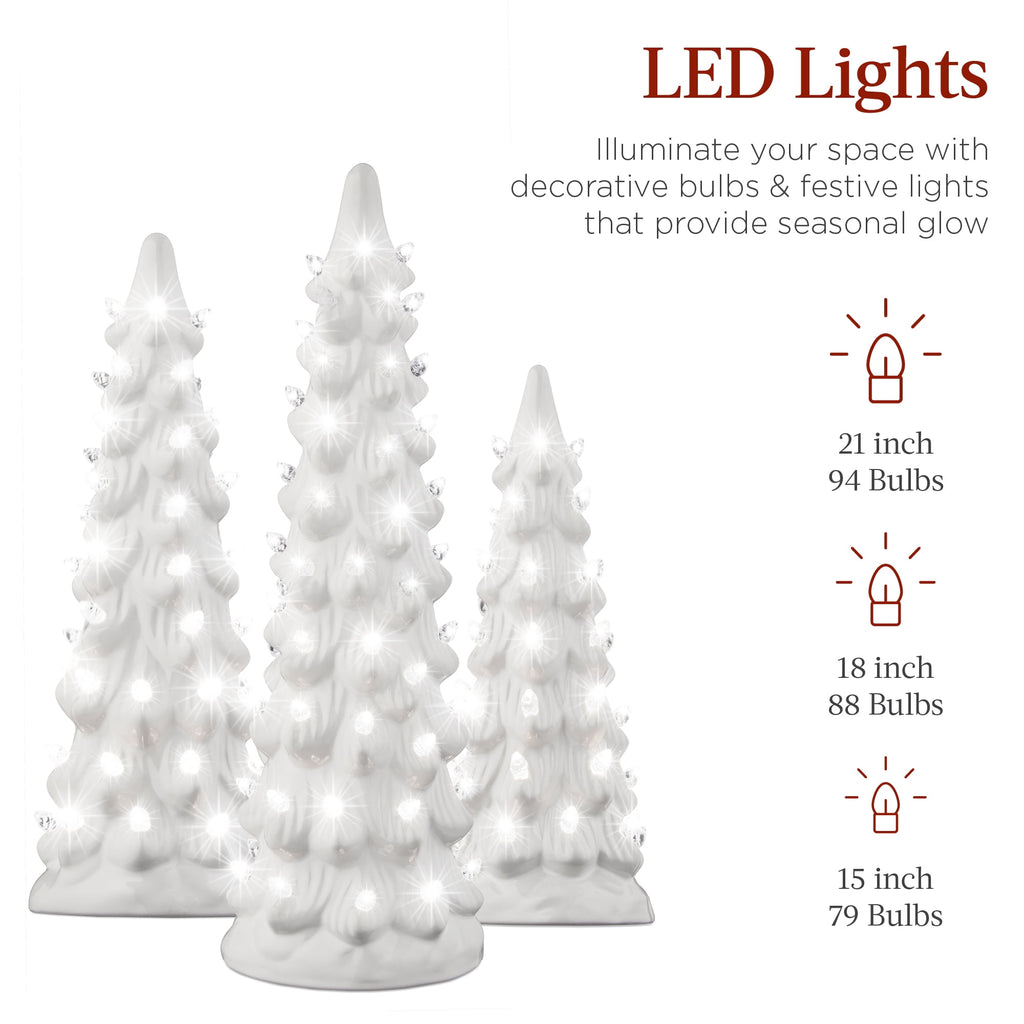 Best Choice Products Set of 3 Pre-Lit Hand-Painted Ceramic Tabletop Christmas Trees w/ Pink Bulbs - Pink