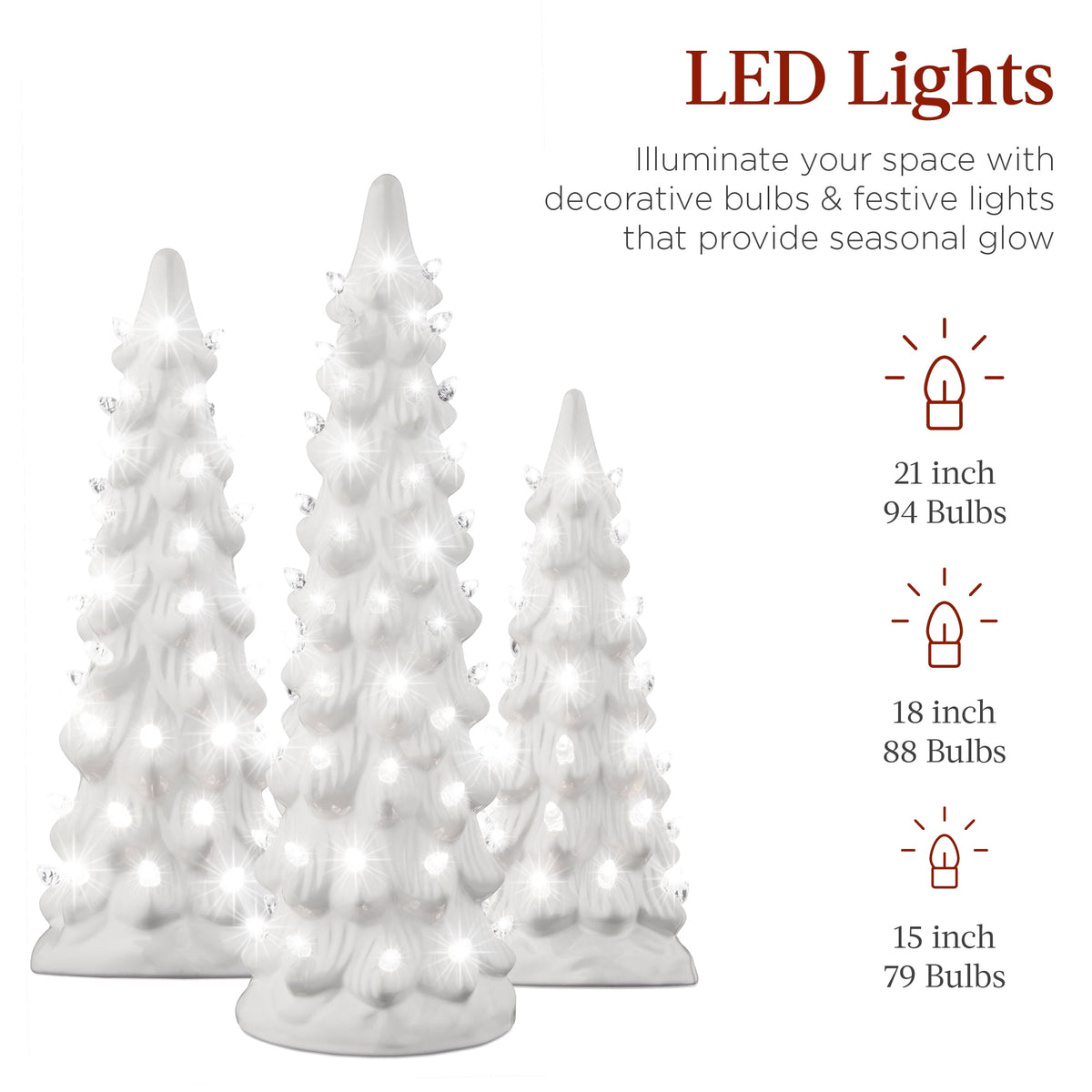 Best Choice Products Set of 3 Pre-Lit Hand-Painted Ceramic Tabletop Christmas Trees w/ Pink Bulbs - Pink