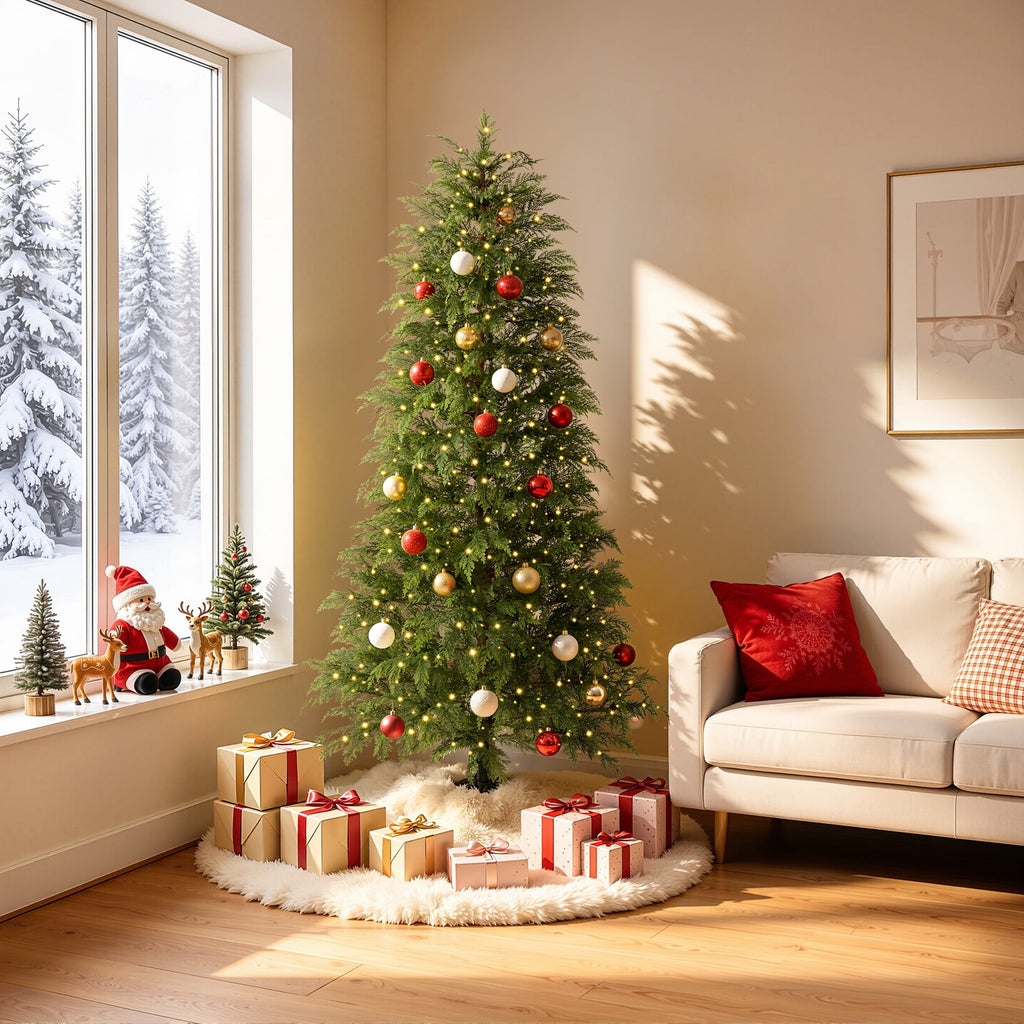 DR.Planzen 6' Pre-Lit Green Cypress Artificial Christmas Tree with 350 Warm White Twinkle LED Lights, Full-Bodied Xmas Tree with Metal Stand, Indoor Holiday Decoration