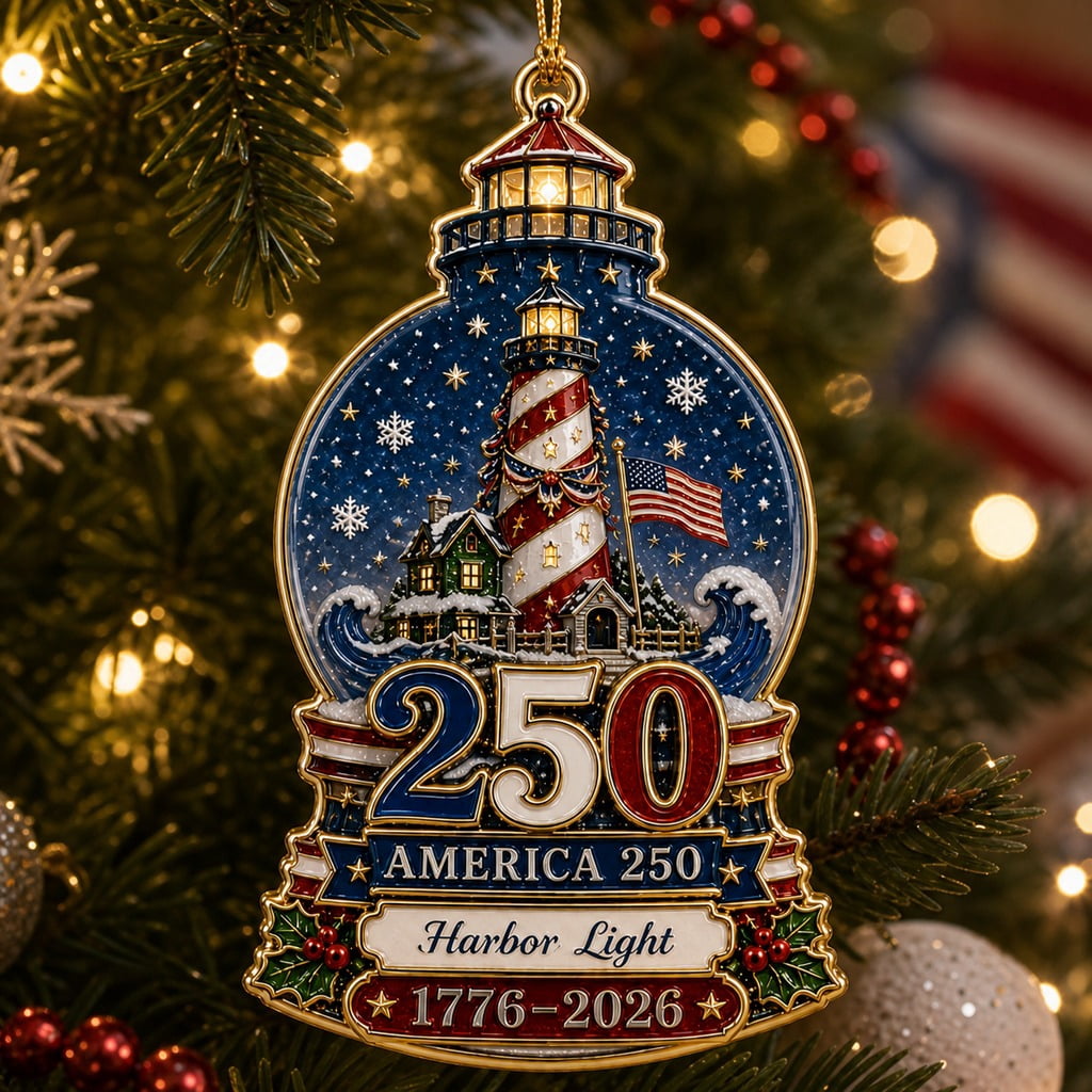 Christmas Ornament Patriotic Lighthouse Metal Tree Hanging for America 250th Holiday Decor