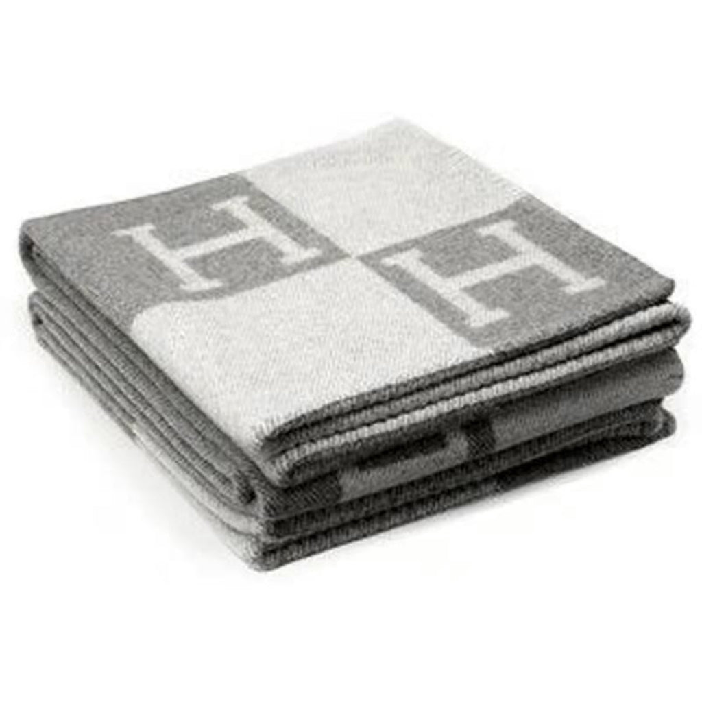 H Blanket Throw Blanket, Wool Blend Ultra Soft Warm Decorative Knit Black Blanket for Couch, Bed & Travel Christmas Thanksgiving Gift for Woman, 53" x 69"