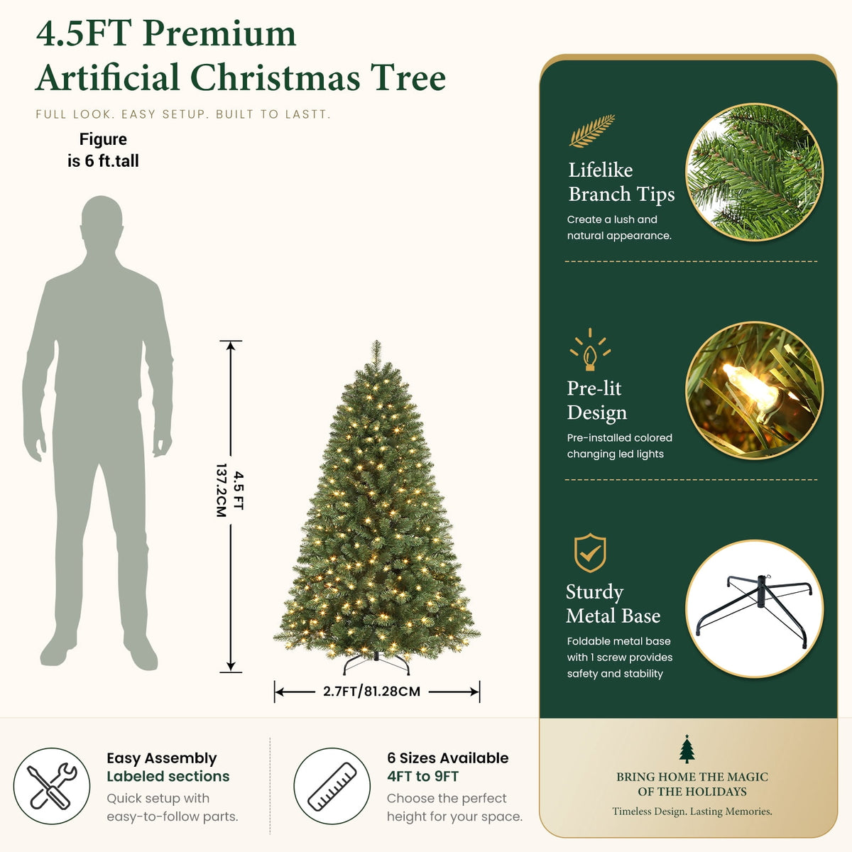 Lolsea 7ft Pre-Lit Premium Artificial Hinged Christmas Tree w/ Warm White Lights, Perfect Choice for Xmas Decoration