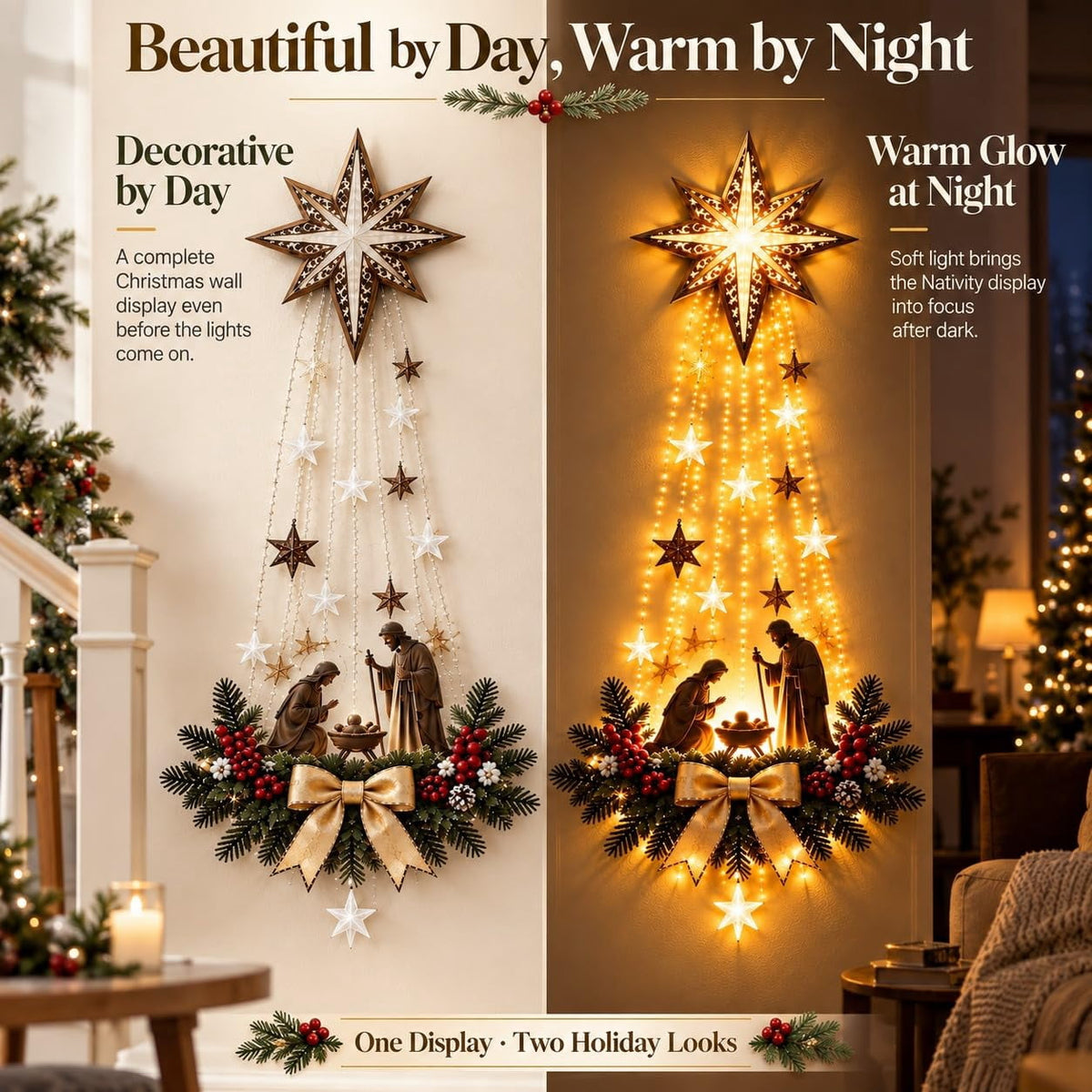 Lighted Angel Wall Decor, Bethlehem Star Christmas LED Hanging Decor