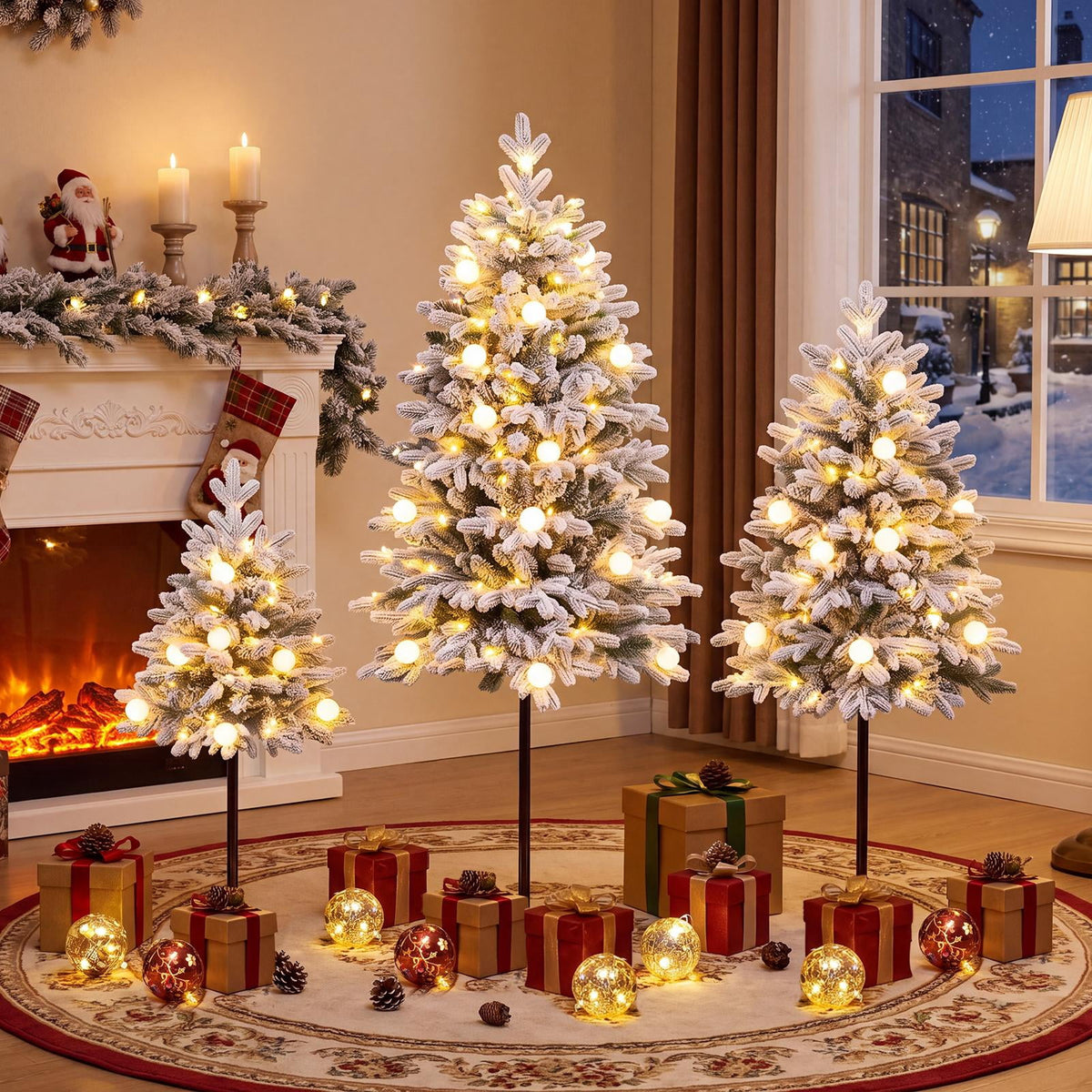 Costway Pre-Lit Christmas Tree Set of 3 Slim Artificial Lighted Xmas Decoration 3/4/5 FT