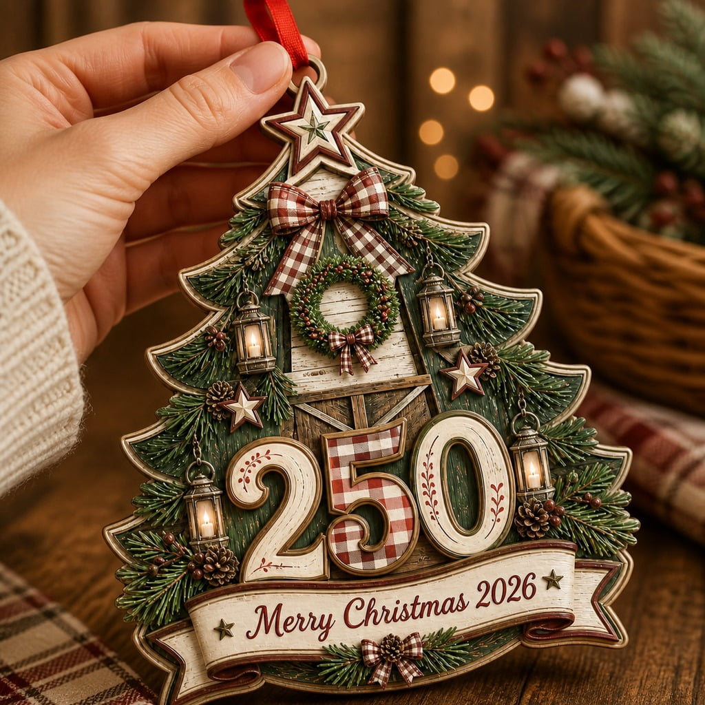 250th America Christmas Ornament Rustic Farmhouse 2026 Tree Hanging for Holiday Gifting