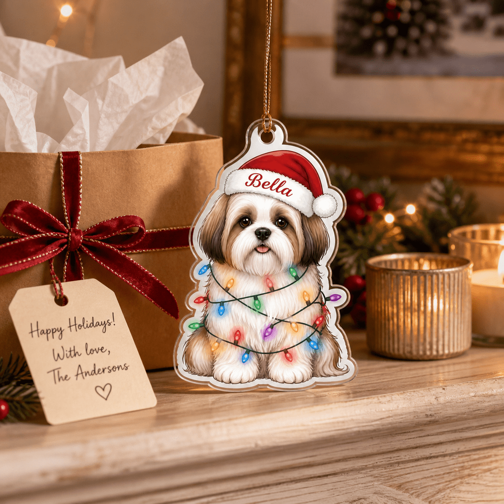 Christmas Ornament Shih Tzu Santa Dog Acrylic Tree Hanging for Dog Lovers