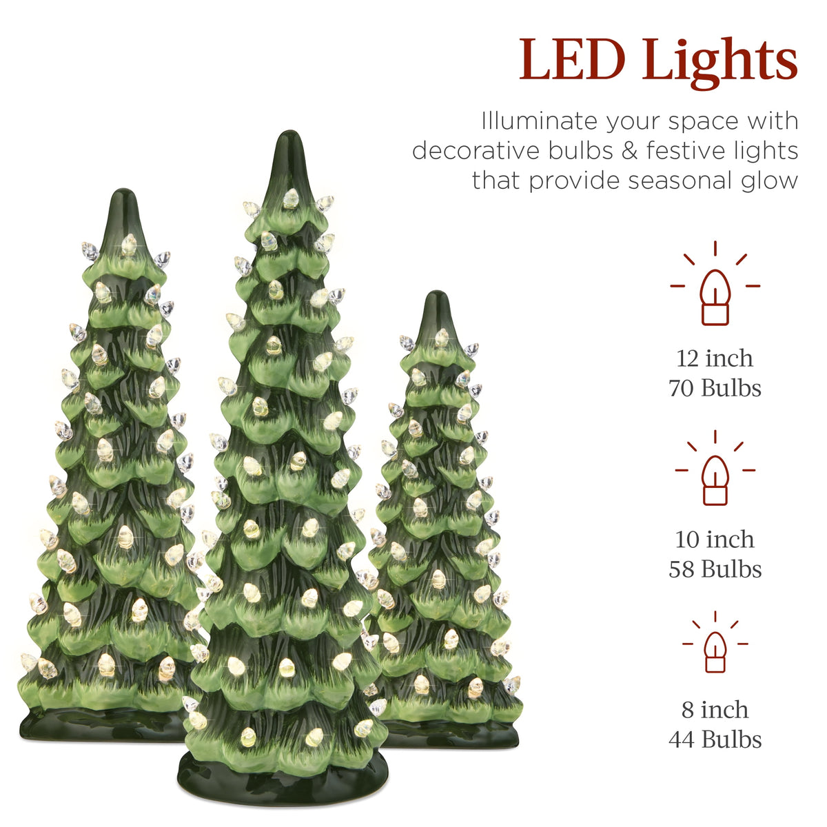 Best Choice Products Set of 3 Pre-Lit Hand-Painted Ceramic Tabletop Christmas Trees w/ Pink Bulbs - Pink