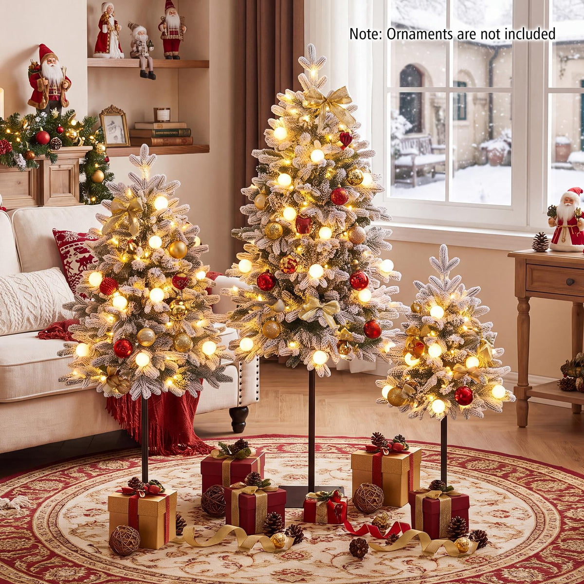 Costway Pre-Lit Christmas Tree Set of 3 Slim Artificial Lighted Xmas Decoration 3/4/5 FT